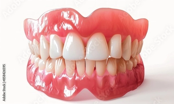 Fototapeta Dentures isolated on a white background.