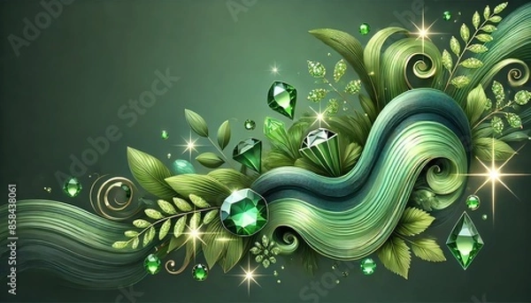 Obraz 宝石とボタニカルのアブストラクト背景