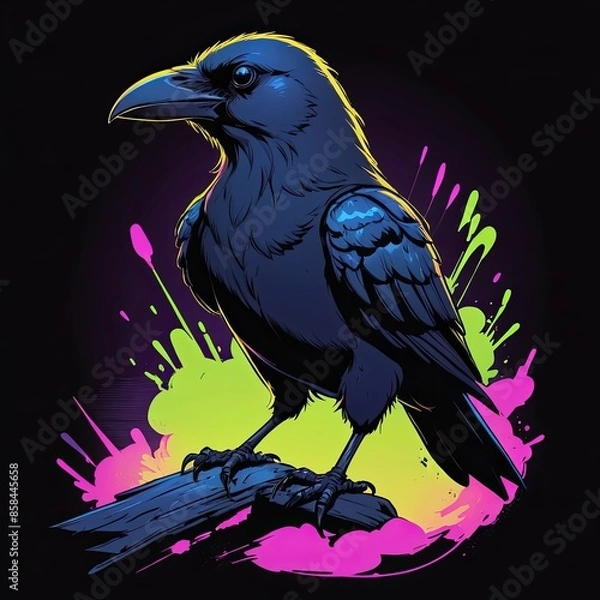 Fototapeta The illustration of raven on the tree Vector