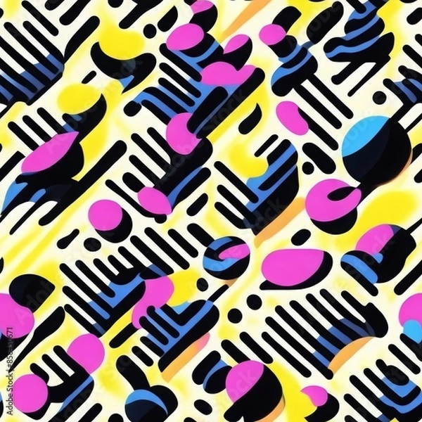 Obraz seamless pattern with colors: pink, yellow, black, blue and orange