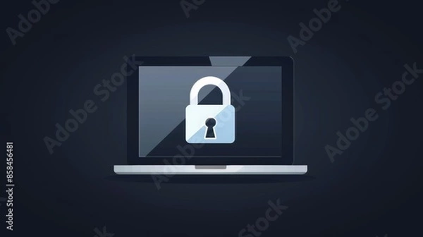 Fototapeta Laptop displaying a white lock icon on a dark background