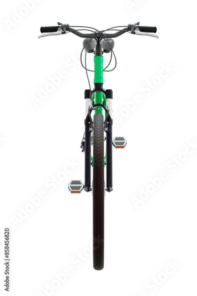 Fototapeta Green bicycle, front view. Black leather saddle and handles. Png clipart isolated on transparent background