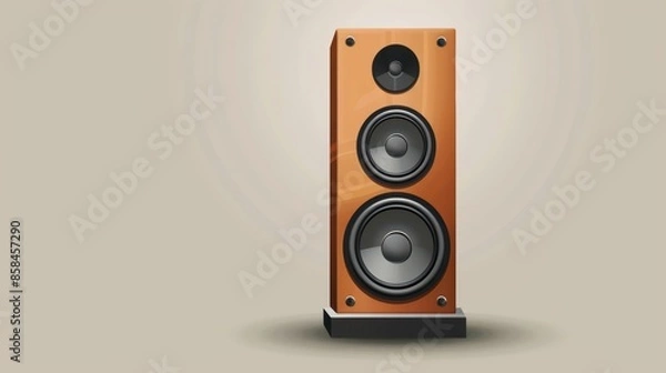 Fototapeta Wooden speaker with three drivers in a white room