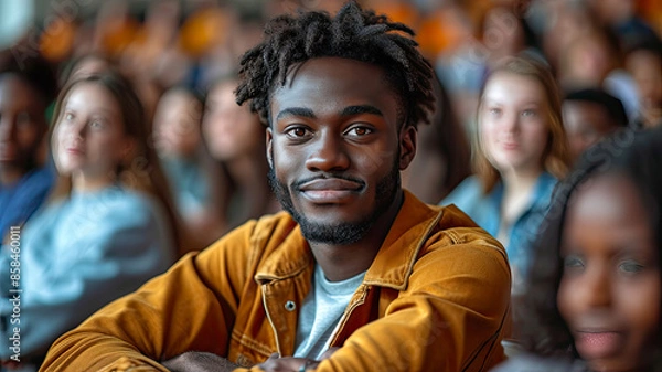 Obraz Confident University Student in Lecture Hall - Engaged Learning Environment