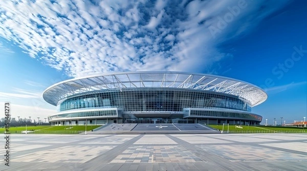 Obraz Modern football stadium with views from the outside. Football stadium arena for professional match with modern building