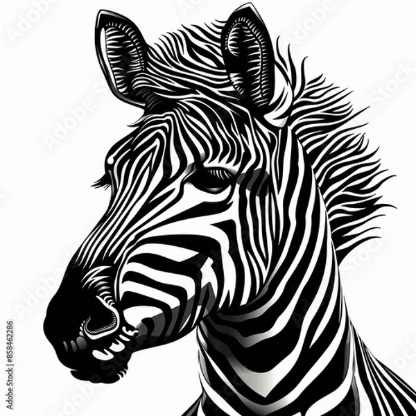 Fototapeta A black and white drawing of a zebra 's head