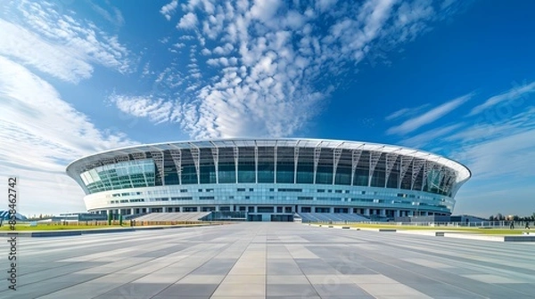 Obraz Modern football stadium with views from the outside. Football stadium arena for professional match with modern building