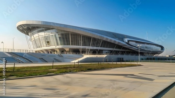 Obraz Modern football stadium with views from the outside. Football stadium arena for professional match with modern building