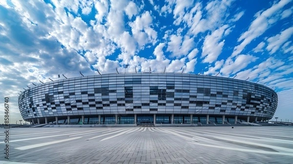 Obraz Modern football stadium with views from the outside. Football stadium arena for professional match with modern building