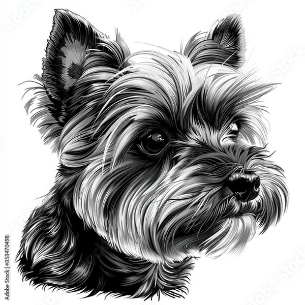 Fototapeta A black and white drawing of a yorkshire terrier dog