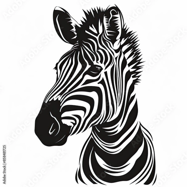 Fototapeta A black and white drawing of a zebra 's head