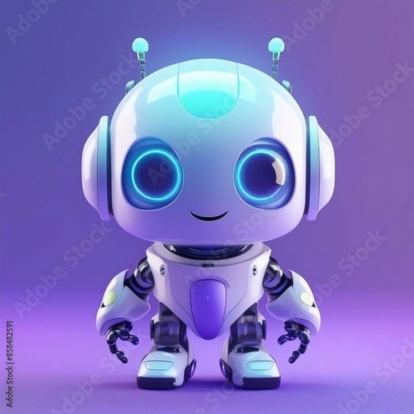 Fototapeta Moderner Begleiter: Süßer 3D-Roboter in minimalistischem Stil
