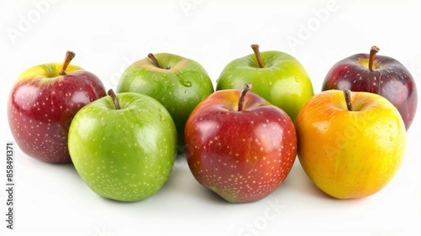 Fototapeta Assorted Fresh Apples in Vibrant Colors Isolated on White