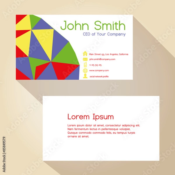 Fototapeta color funky triangles simple business card design eps10