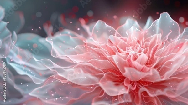 Fototapeta A flower with pink petals and white stems. The flower is surrounded by a lot of sparkles