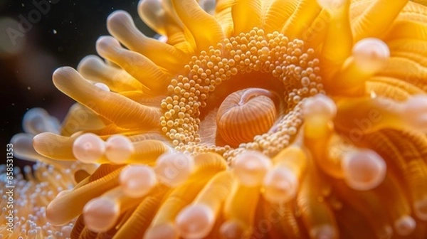 Fototapeta Close-up of a yellow anemone in the ocean