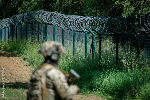 Obraz Karsava, Latvia - June 18, 2024: Latvian-Russian border, where Latvia builds fences and fortifications.