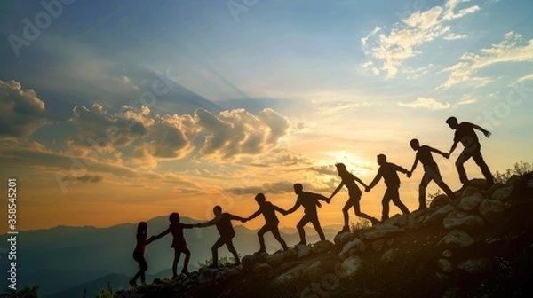 Fototapeta Power of teamwork, collaborative synergy driving success, fostering unity, trust, and efficiency, achieving goals together, strength in diversity, and collective effort for shared accomplishments.