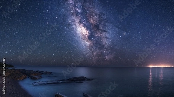 Fototapeta Serene Night View of Lake Superior with Starry Sky Reflections