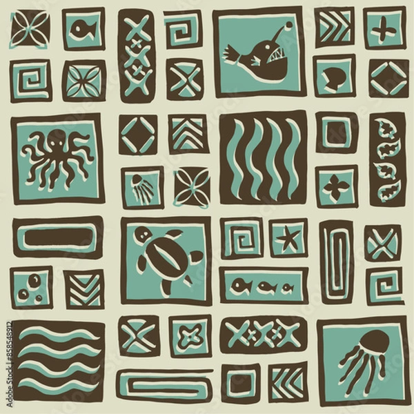 Fototapeta Seamless retro tiki pattern
