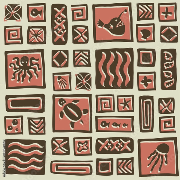 Fototapeta Seamless retro tiki pattern
