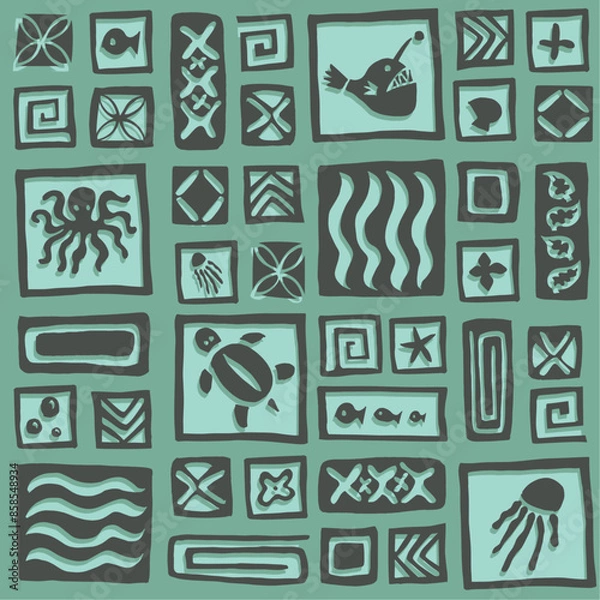 Fototapeta Seamless retro tiki pattern
