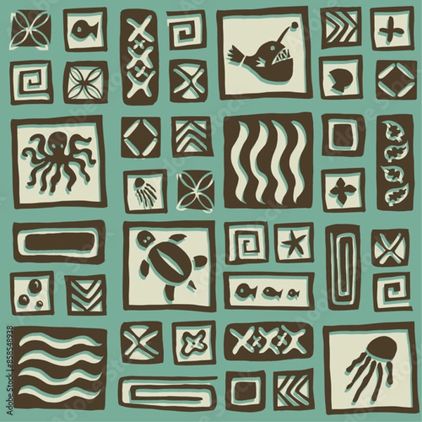 Fototapeta Seamless retro tiki pattern
