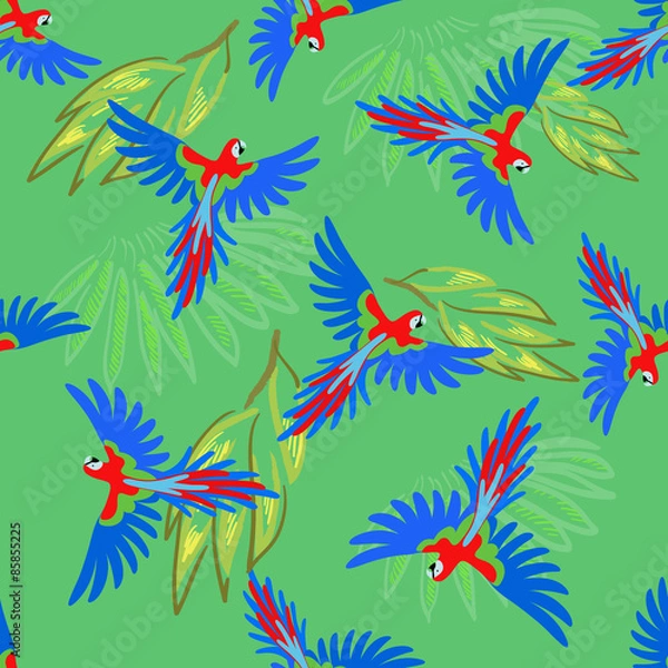 Fototapeta Macaw parrot seamless pattern