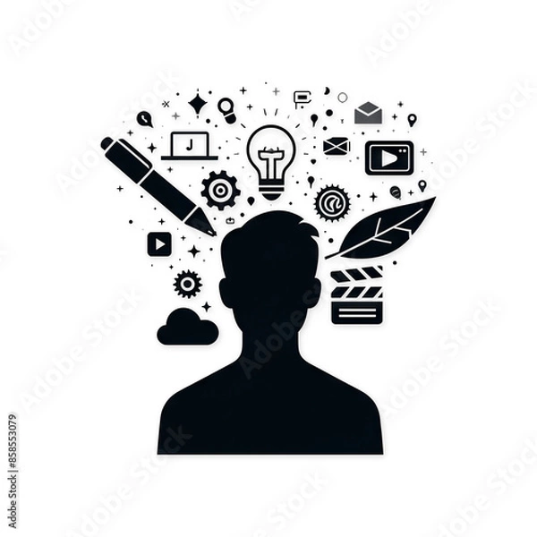 Obraz mindful brainstorm Icon for content creation subject minimalistic idea authentic storytelling clipart overlay png isolated on transparent background
