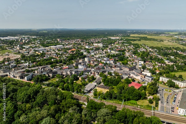 Obraz Miasto Zawiercie - Panorama Lotnicza - centrum miasta w lato