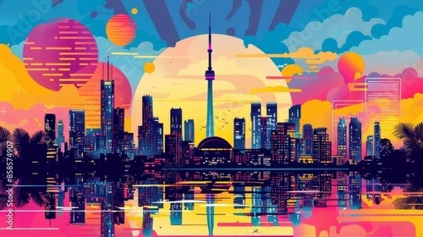 Obraz Pop art retro vector illustration of a city skyline