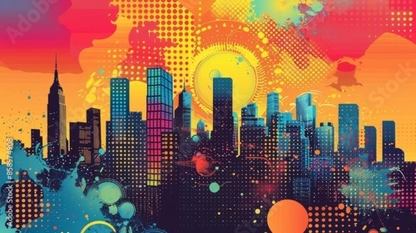 Obraz Pop art retro vector illustration of a city skyline