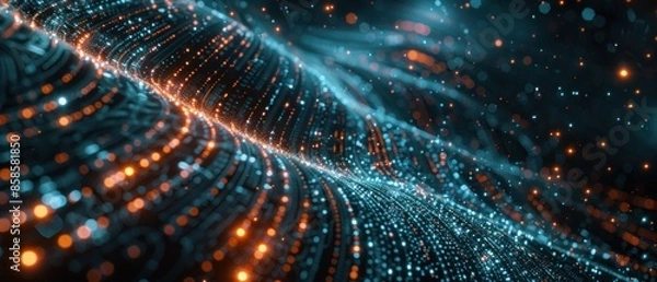 Obraz Within the circuits of a sentient AI, a digital landscape teems with data streams and pulsating nodes of information.