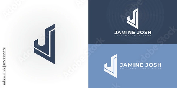 Fototapeta Abstract initial letters J or JJ logo in blue-grey color isolated on multiple background colors. The logo is suitable for family law firm logo vector design illustration inspiration templates.