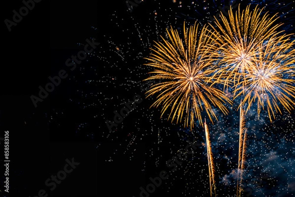 Obraz Gold fireworks on black background with copyspace