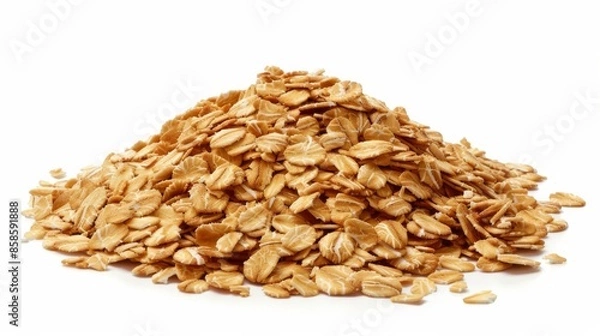 Obraz Heap of raw rolled oats on a white background, healthy food and breakfast concept