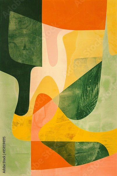 Fototapeta yin shih 'brightness', 1960, in the style of cubist: fragmented planes, pastel dark orange