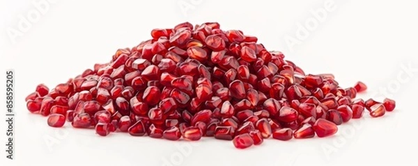 Fototapeta Pile of pomegranate seeds on white background, detailed close-up. Healthy food and nutrition concept