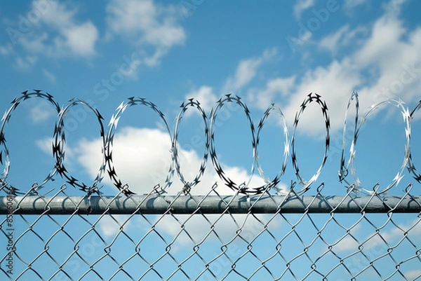 Obraz razor wire fence in front of the sky, in the style of ethical concerns, exacting precision