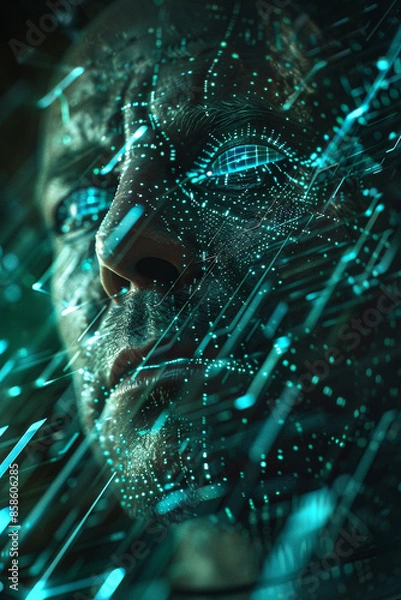Obraz the man's face in a computer screen, in the style of science-fiction dystopias, neurocore