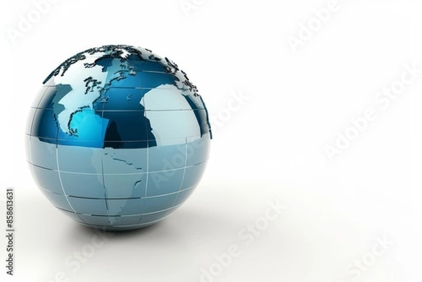 Fototapeta Blue Metallic Globe on White Background