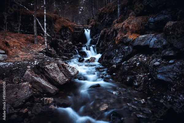 Obraz Forest Waterfall Wallpaper Background