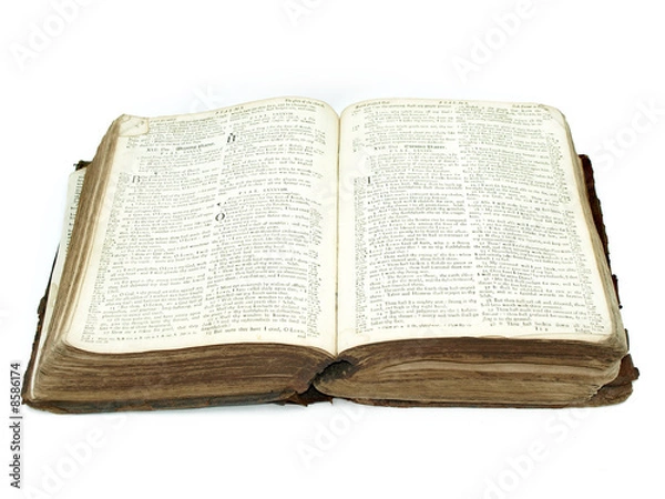 Obraz Large vintage open bible isolated against a white background