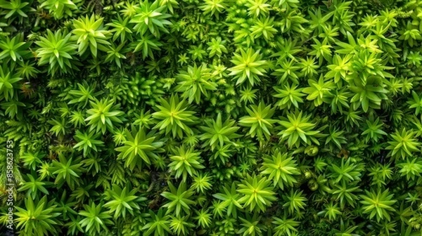 Fototapeta Macro shot of vibrant green moss texture on a forest floor