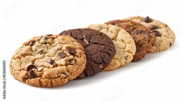 Obraz Assorted chocolate chip cookies on white background