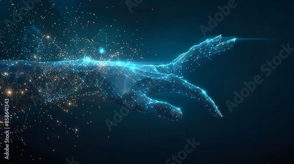 Fototapeta Abstract Digital Human Hand Touching on Glowing Dot in Technology Background