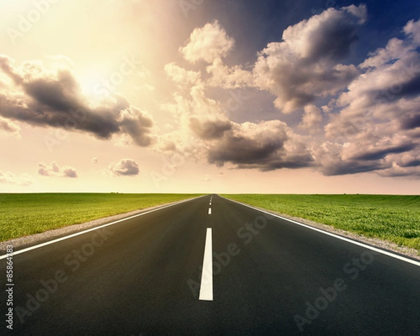 Obraz Driving on open asphalt road at idyllic sunny day