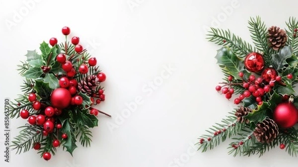 Obraz Festive Christmas arrangement on white background with text space