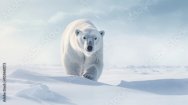 Fototapeta Minimalist Hyper-Realistic Polar Bear in Snow-Covered Tundra