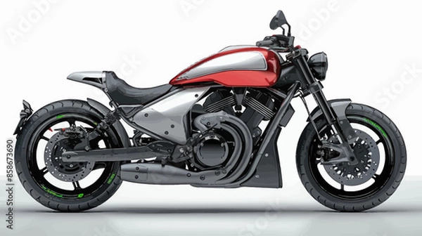 Fototapeta Red and Silver Motorcycle with Black Wheels